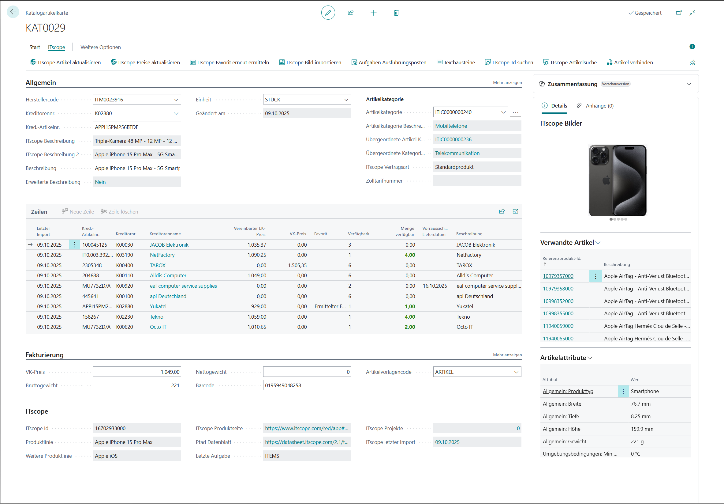 Überblick über die Katalogartikel-Page